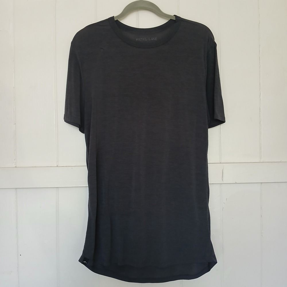 Pistol Lake T-Shirt Paper Thin Curved Hem Men's Small Gray Drop Cut Short Sleeve